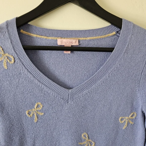 Chic Blue Sweater with Bow Lilly Pulitzer Ana Light Iris Gold Bow Sweater - Picture 3 of 4